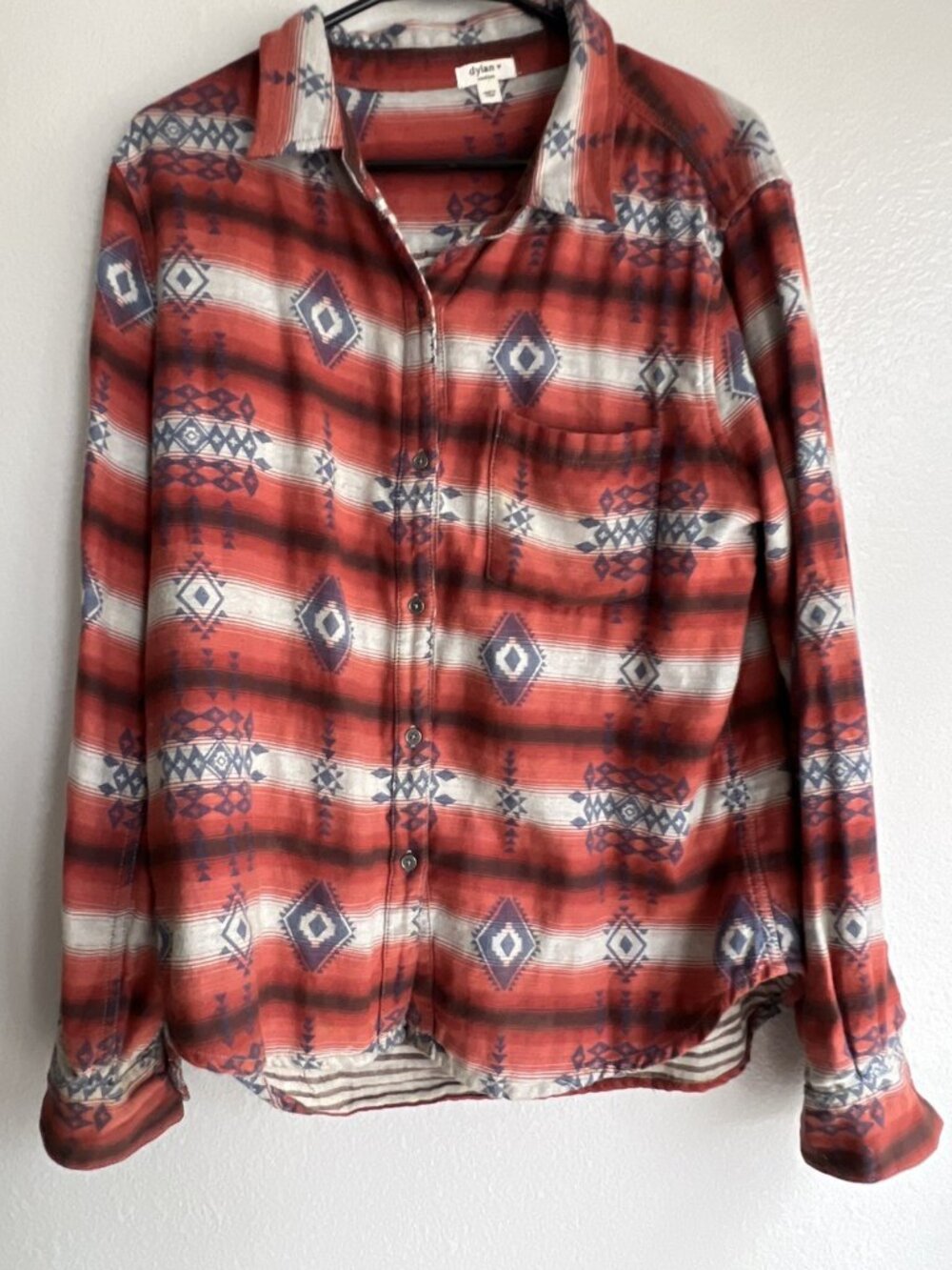 Dylan brown Red plaid Western shirt long sleeve pocket Cowgirl Aztec Sz M